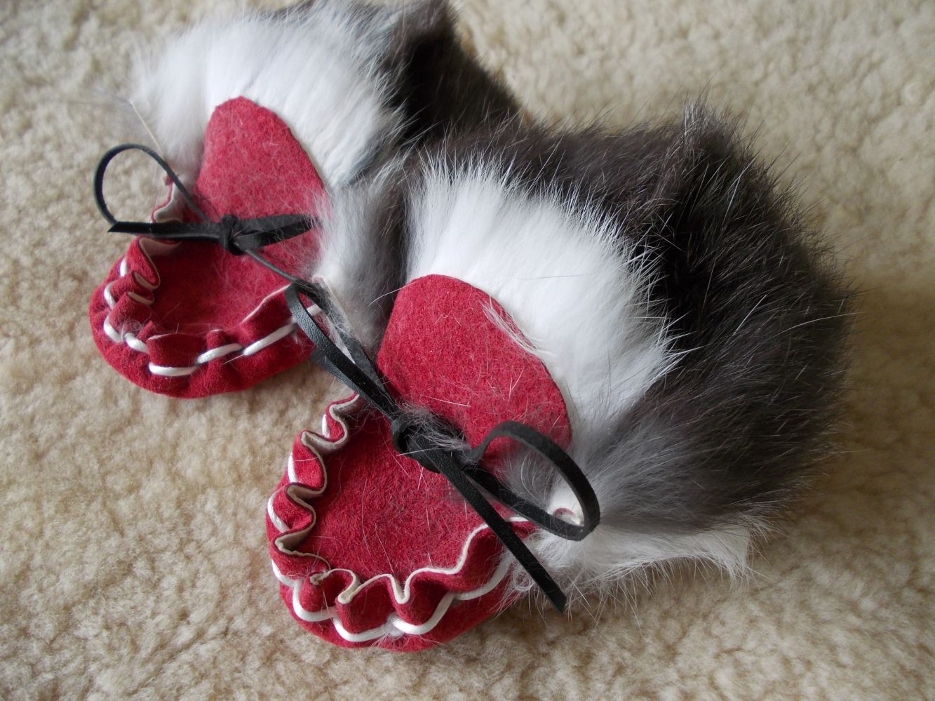 Rabbit Booites - Black And White With Red Suede