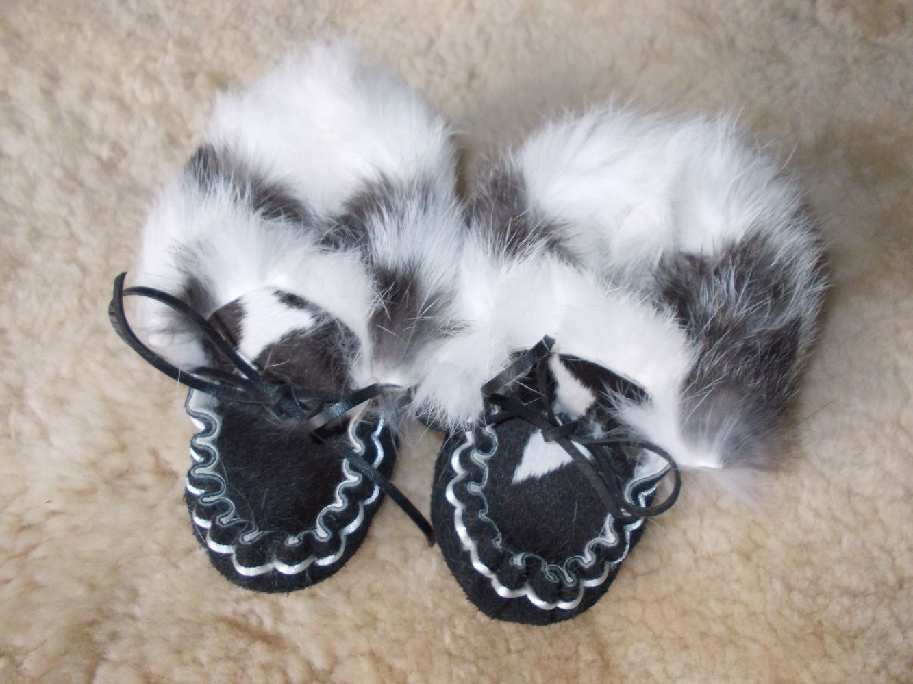 Rabbit Booties - Black And White With Black Suede 